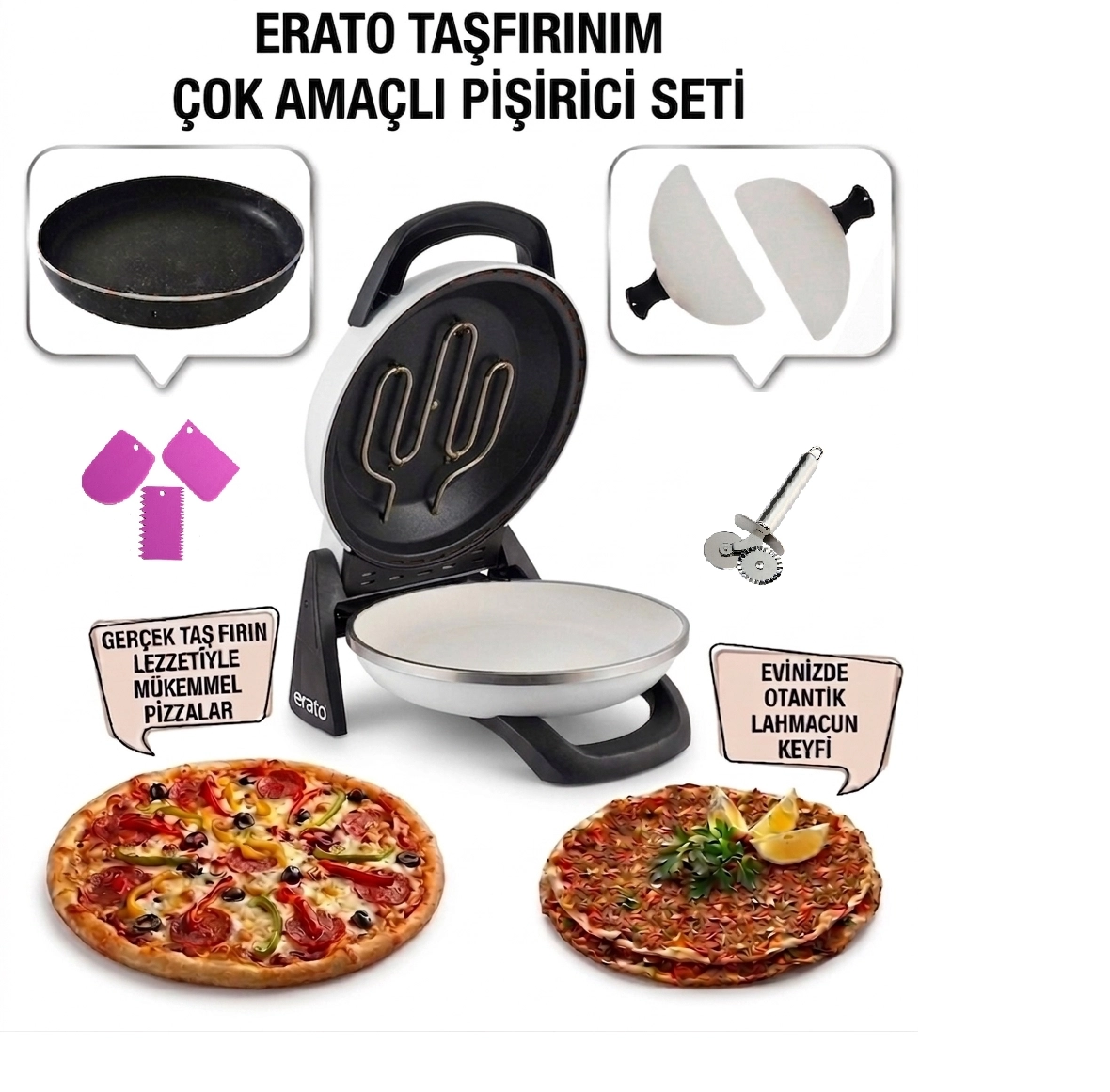 BEYAZ Gözdehome Erato Taşfırınım Doğal Taş Tabanlı Pizza Makinesi