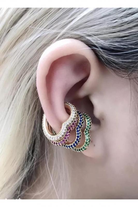 Kadın Gold Zirkon Taşlı Kalp Earcuff Kıkırdak Küpe