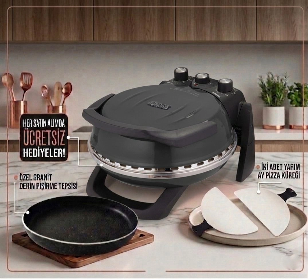 SİYAH Gözdehome Erato Taşfırınım Doğal Taş Tabanlı Pizza Makinesi
