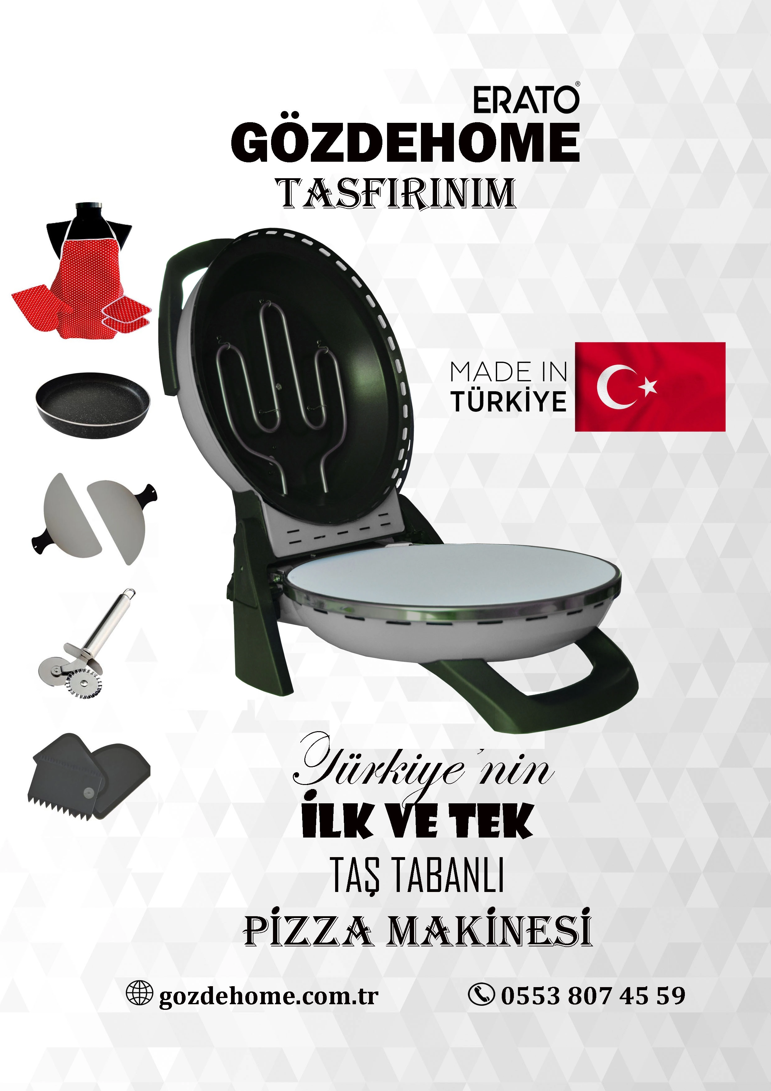 GRİ Gözdehome Erato Taşfırınım Doğal Taş Tabanlı Pizza Makinesi