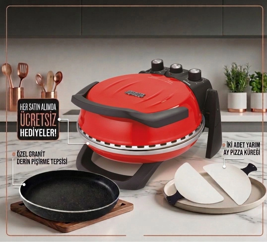 KIRMIZI Gözdehome Erato Taşfırınım Doğal Taş Tabanlı Pizza Makinesi