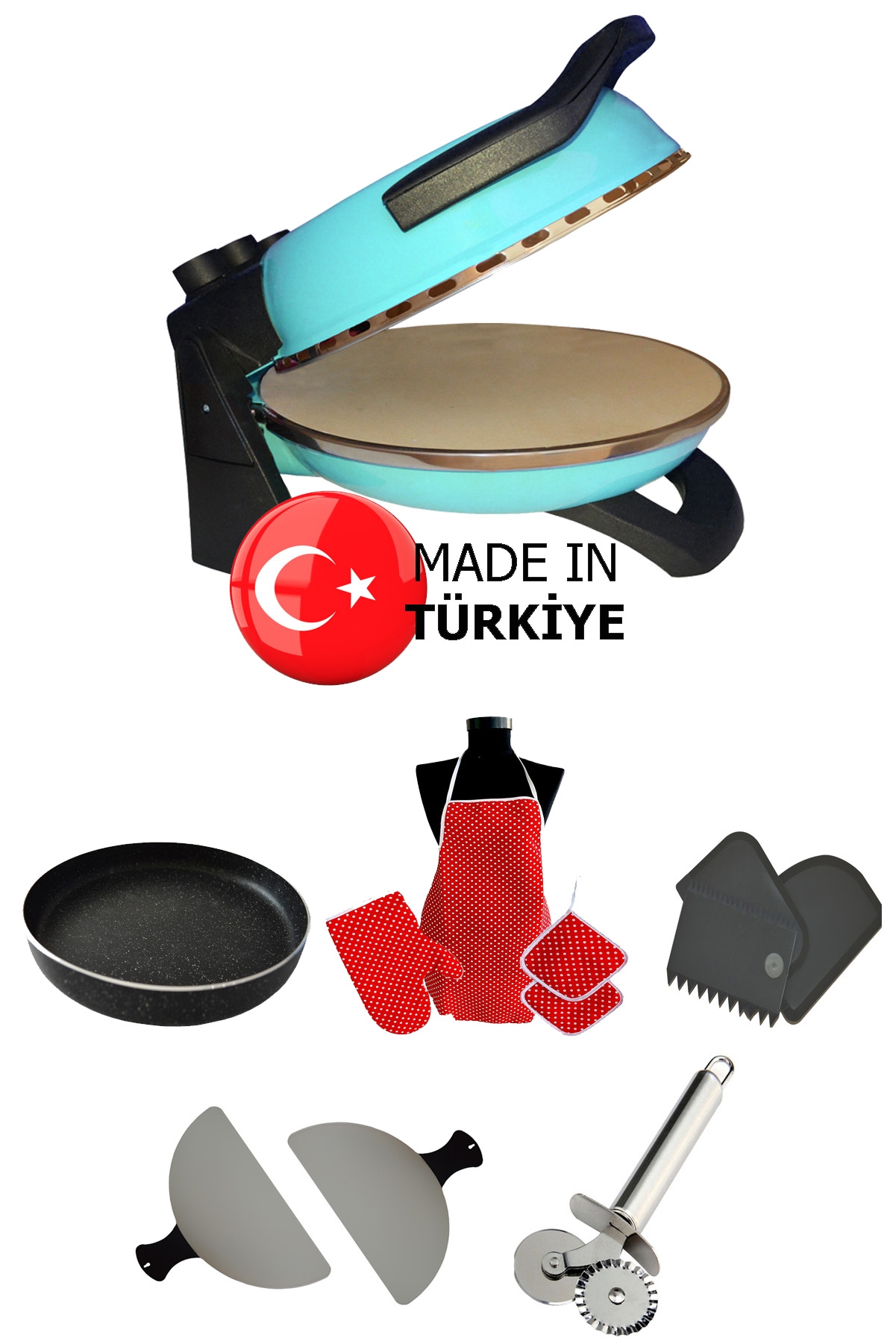 AÇIK MAVİ Gözdehome Erato Taşfırınım Doğal Taş Tabanlı Pizza Makinesi