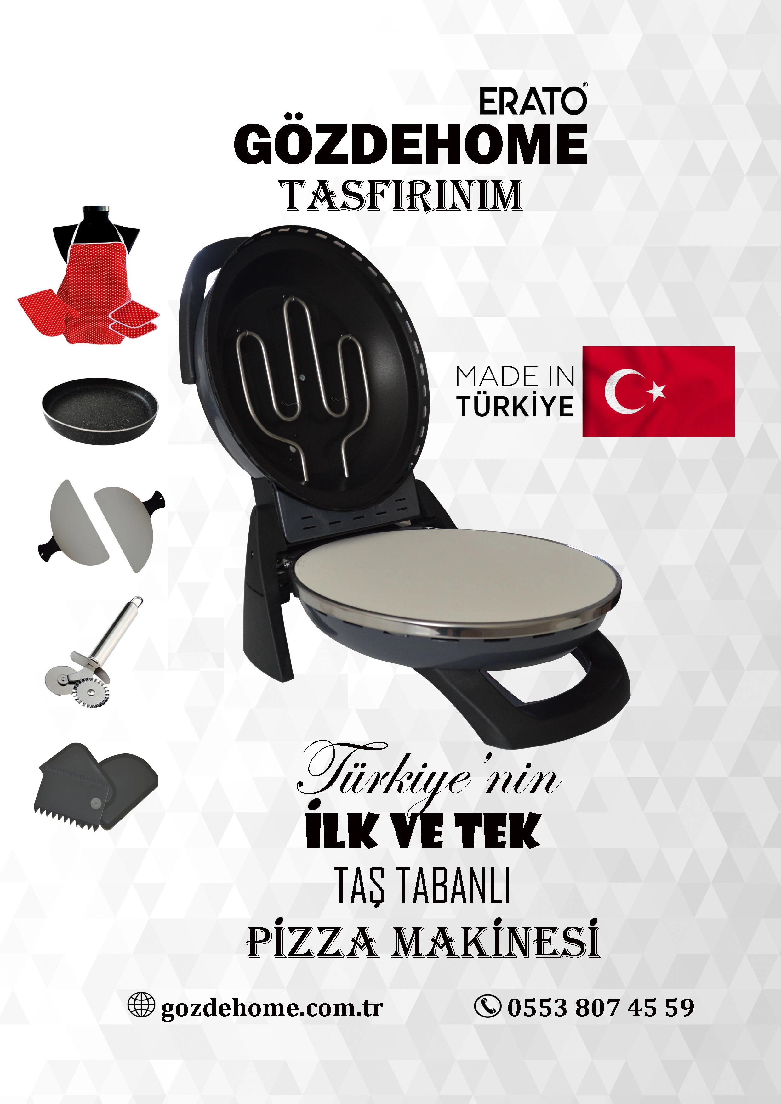 ANTRASİT Gözdehome Erato Taşfırınım Doğal Taş Tabanlı Pizza Makinesi