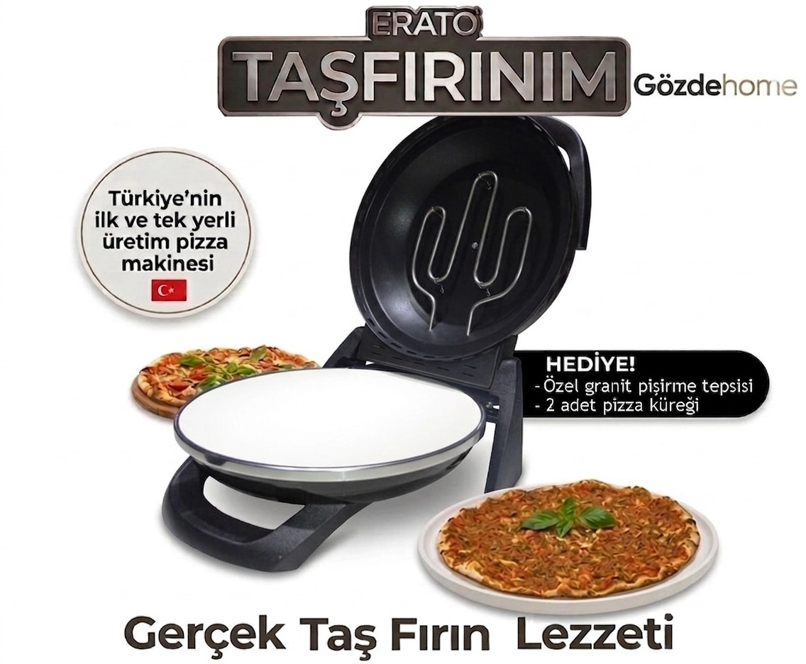 SİYAH Gözdehome Erato Taşfırınım Doğal Taş Tabanlı Pizza Makinesi