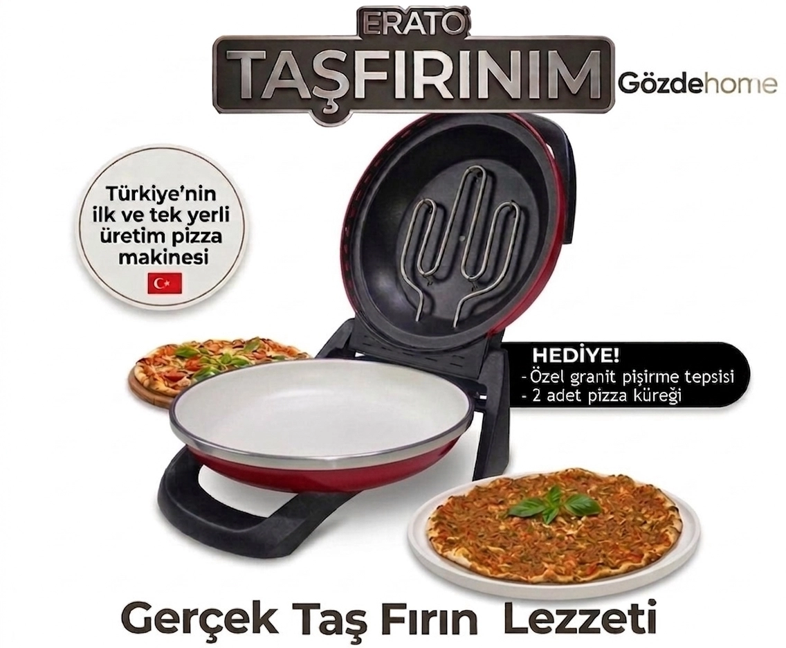 KIRMIZI Gözdehome Erato Taşfırınım Doğal Taş Tabanlı Pizza Makinesi