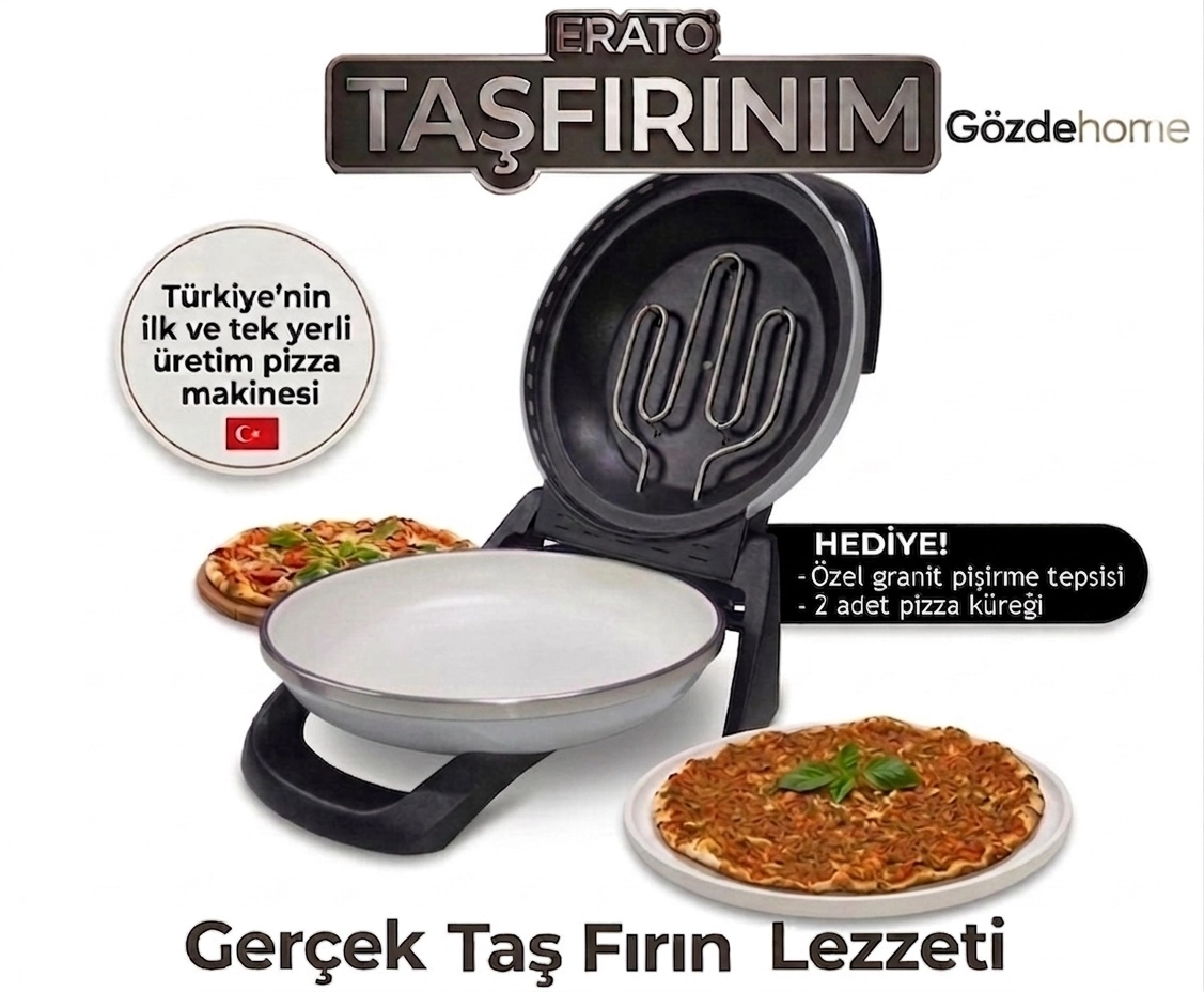 GRİ Gözdehome Erato Taşfırınım Doğal Taş Tabanlı Pizza Makinesi