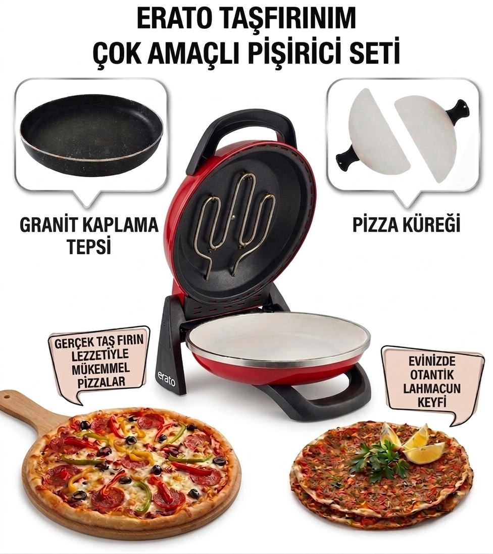 KIRMIZI Gözdehome Erato Taşfırınım Doğal Taş Tabanlı Pizza Makinesi
