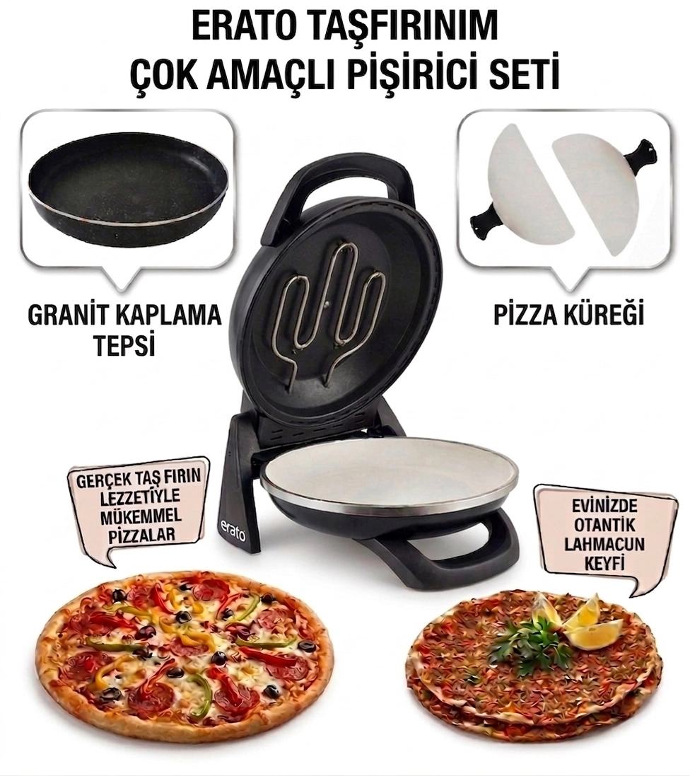SİYAH Gözdehome Erato Taşfırınım Doğal Taş Tabanlı Pizza Makinesi
