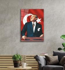 Gözdehome Aziz Atatürk ve Şanlı Türk Bayrağı Cam Tablo