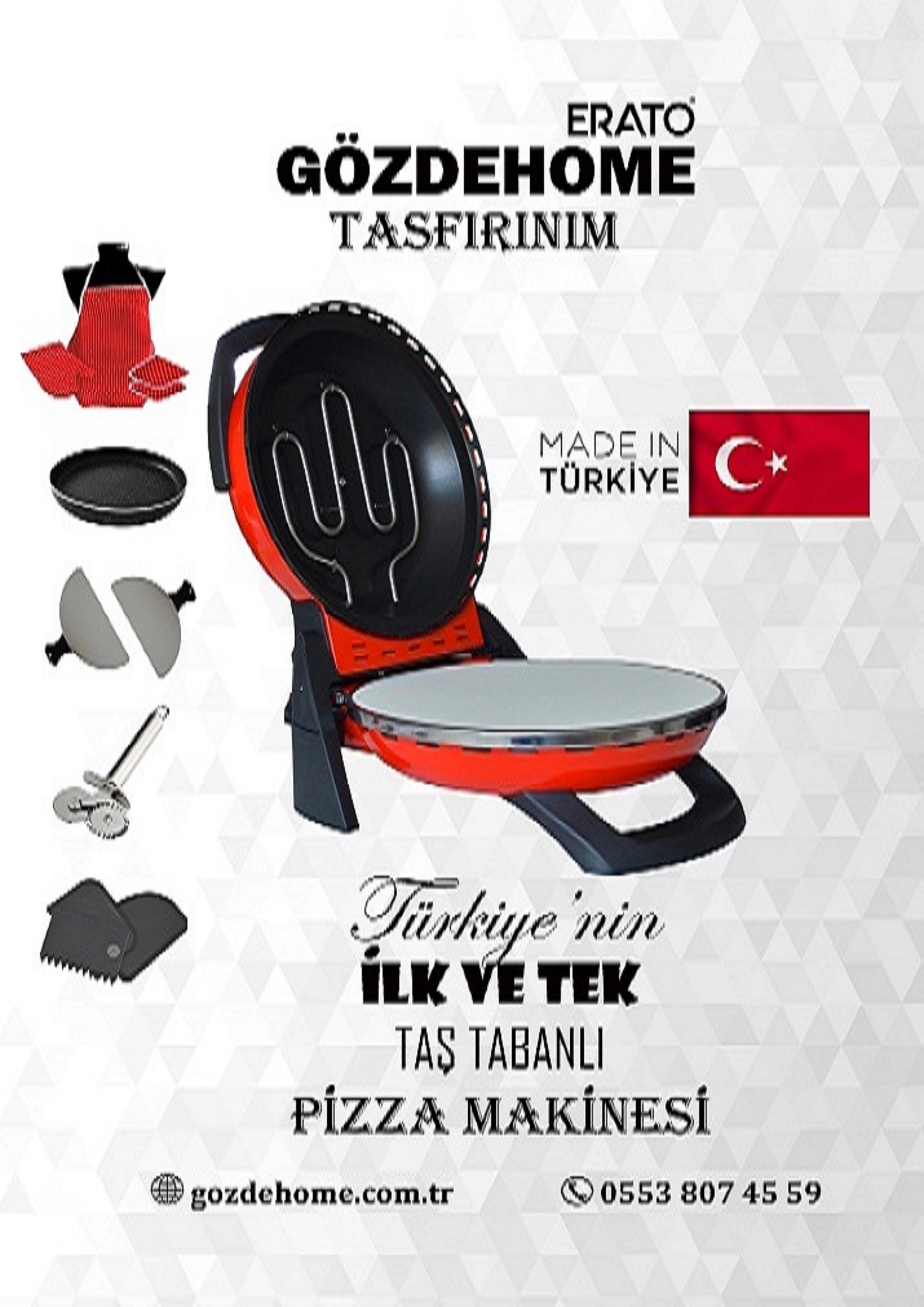 KIRMIZI Gözdehome Erato Taşfırınım Doğal Taş Tabanlı Pizza Makinesi