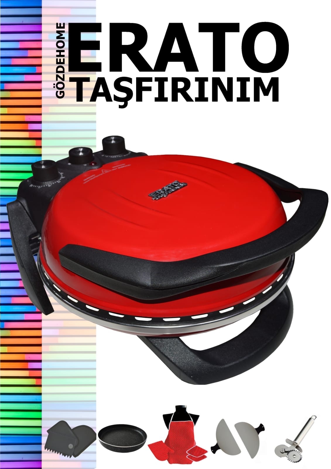 KIRMIZI Gözdehome Erato Taşfırınım Doğal Taş Tabanlı Pizza Makinesi