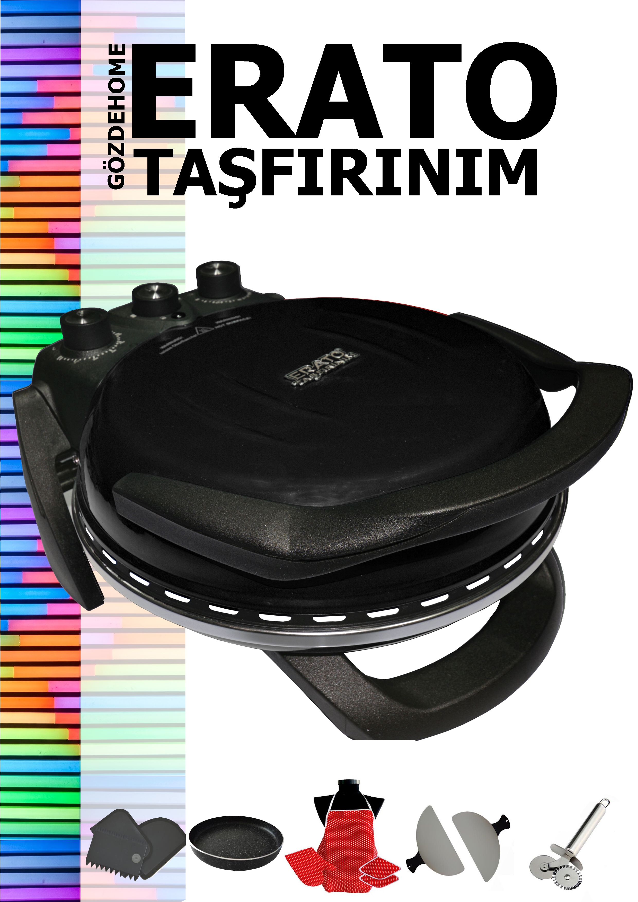 SİYAH Gözdehome Erato Taşfırınım Doğal Taş Tabanlı Pizza Makinesi