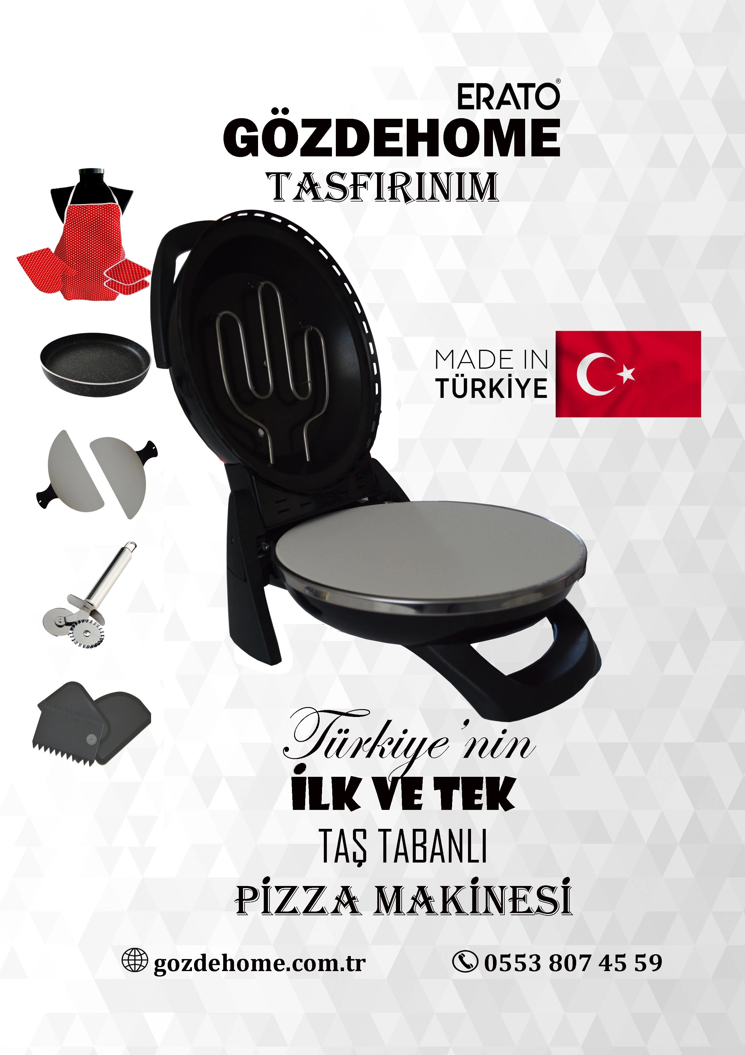 SİYAH Gözdehome Erato Taşfırınım Doğal Taş Tabanlı Pizza Makinesi