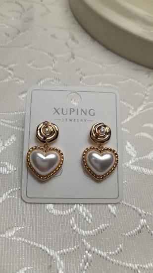 Xuping Küpe Çelik Inci Kalpli Küpe, Incili Çelik Küpe